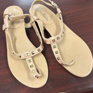 Neiman Marcus strappy Beige Studded Sandals